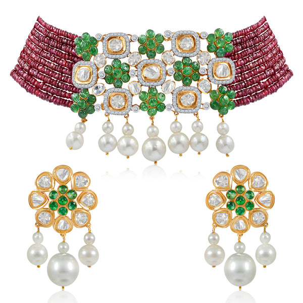 Maharani's Splendor Polki Diamond Necklace Set