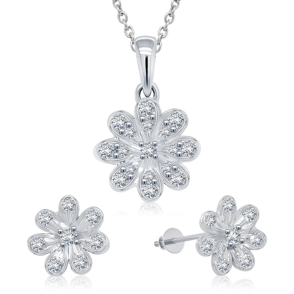 Sparkling Bloom Diamond Pendant Set