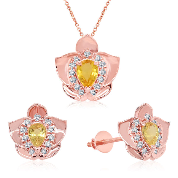 Trendy Lotus Diamond Pendant Set