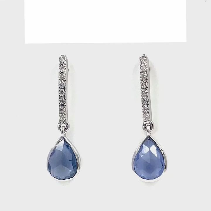 White Gold Oval Gemstone Halo Drop Earrings | Lee Michaels Fine Jewelry