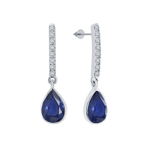 Blue Sapphire Drop Diamond Earrings