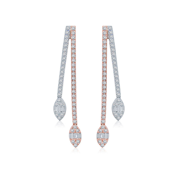Dual Tone Diamond Long Earrings